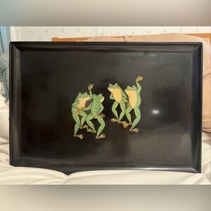 VTG MCM Couroc Monterey Black Serving Tray With 4 Dancing Frogs 18”x12-1/2”